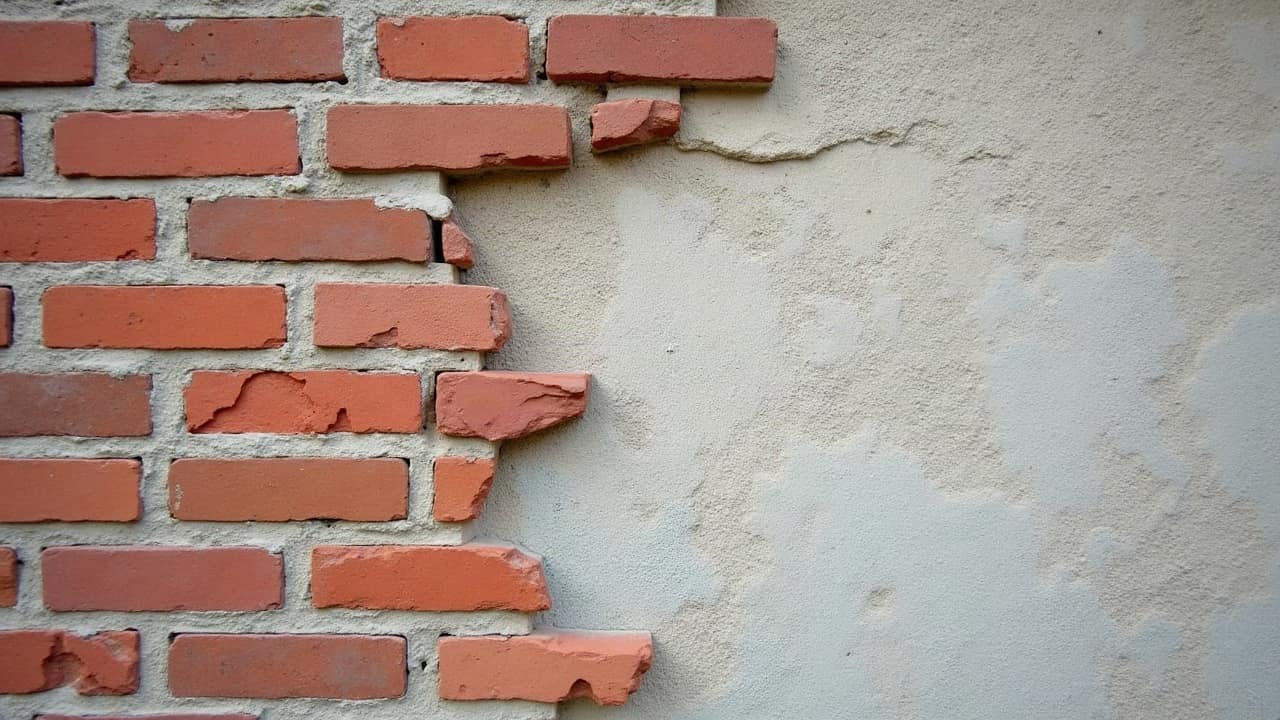 Pan de mur enduit dont la partie basse porte une teinte plus sombre et uniforme, signe d'humidité persistante