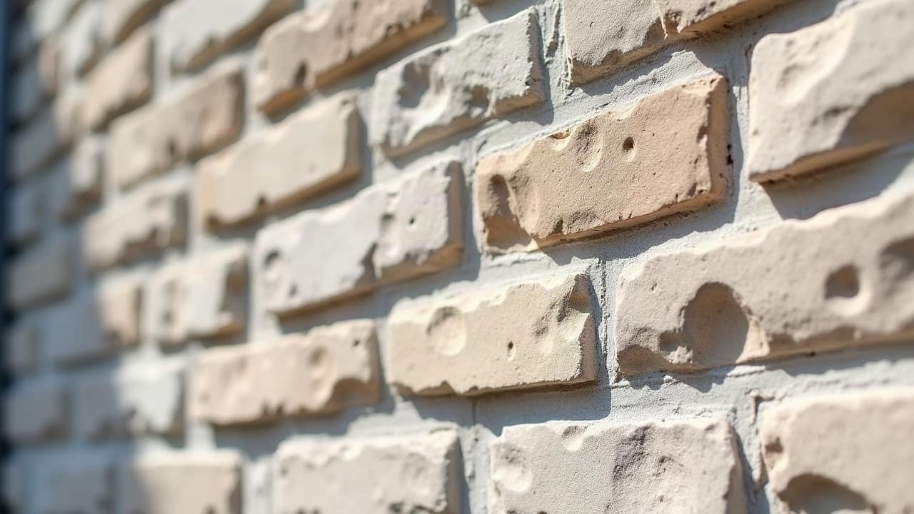 Mur en moellons de calcaire irréguliers assemblés avec de larges joints de mortier clair