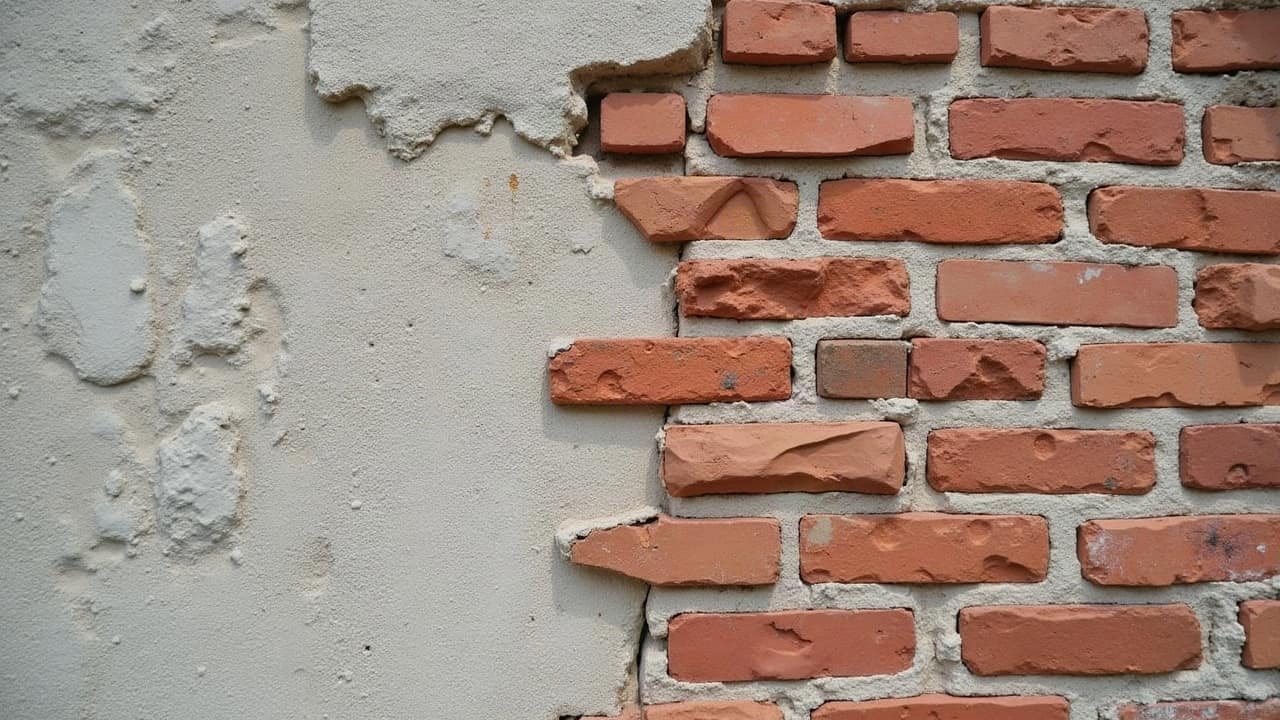 Gros plan sur une brique dont l'angle est éclaté, laissant apparaître un cœur plus clair sous la face cuite