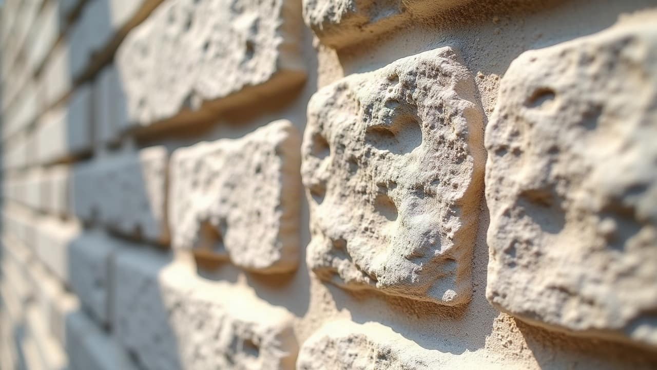 Détail rapproché du grain d'une pierre calcaire claire, surface légèrement irrégulière