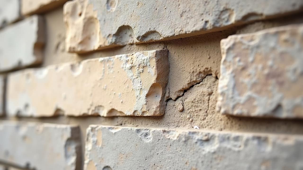 Jonction entre deux blocs de calcaire de teintes légèrement différentes sur un même pan de mur