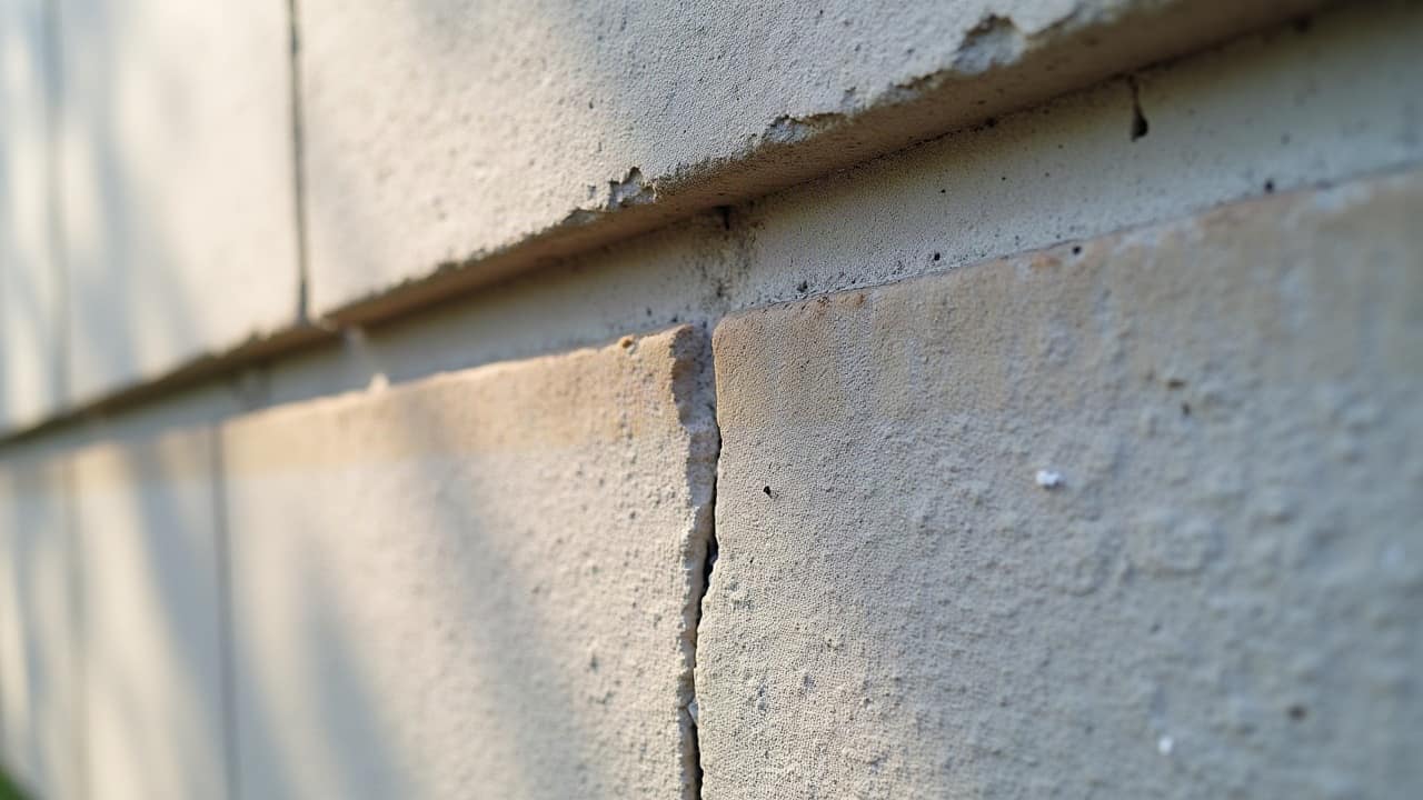 Contrôle visuel d'une fissure réapparue, règle plate posée le long du tracé pour évaluer sa profondeur