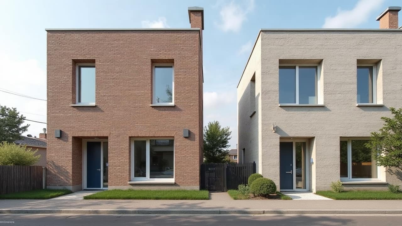 Comparaison entre un pan de mur au nord densément recouvert de mousse et un pan au sud resté propre sur le même bâtiment