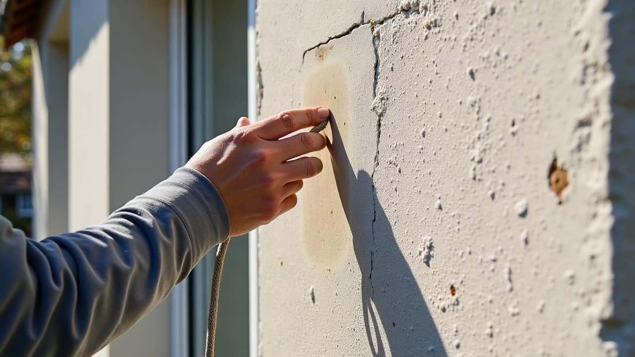 Façadier observant de près une portion de mur récemment nettoyée, joints bien visibles sans aucune salissure résiduelle