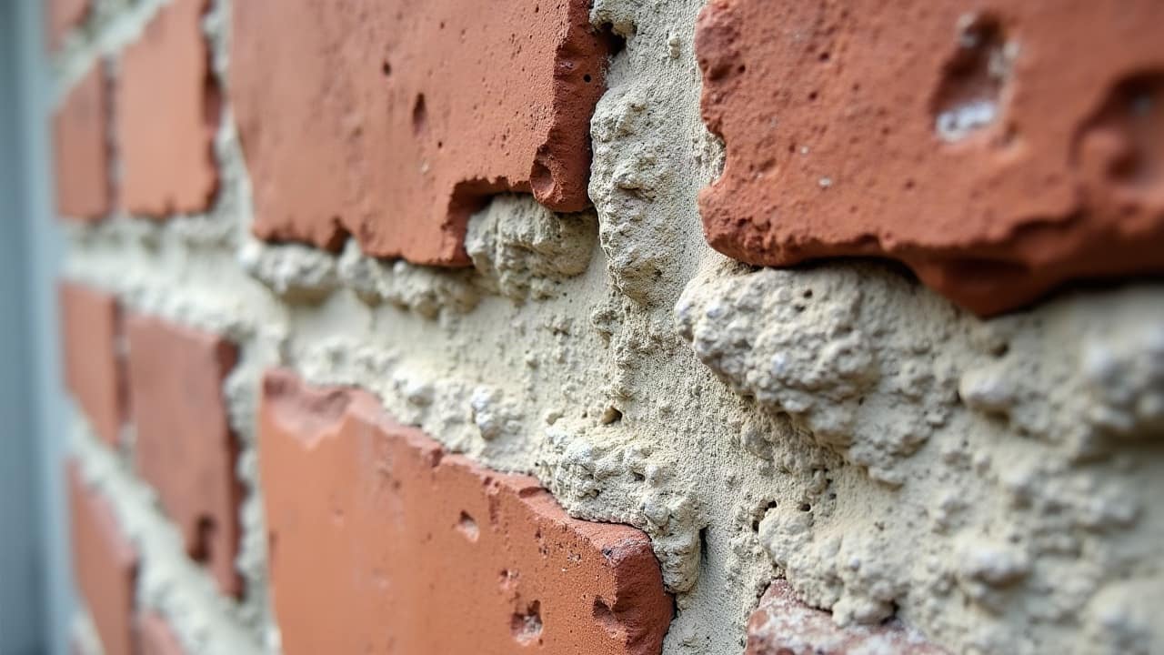 Surface de brique après brossage, grain du parement resté intact malgré le retrait des salissures