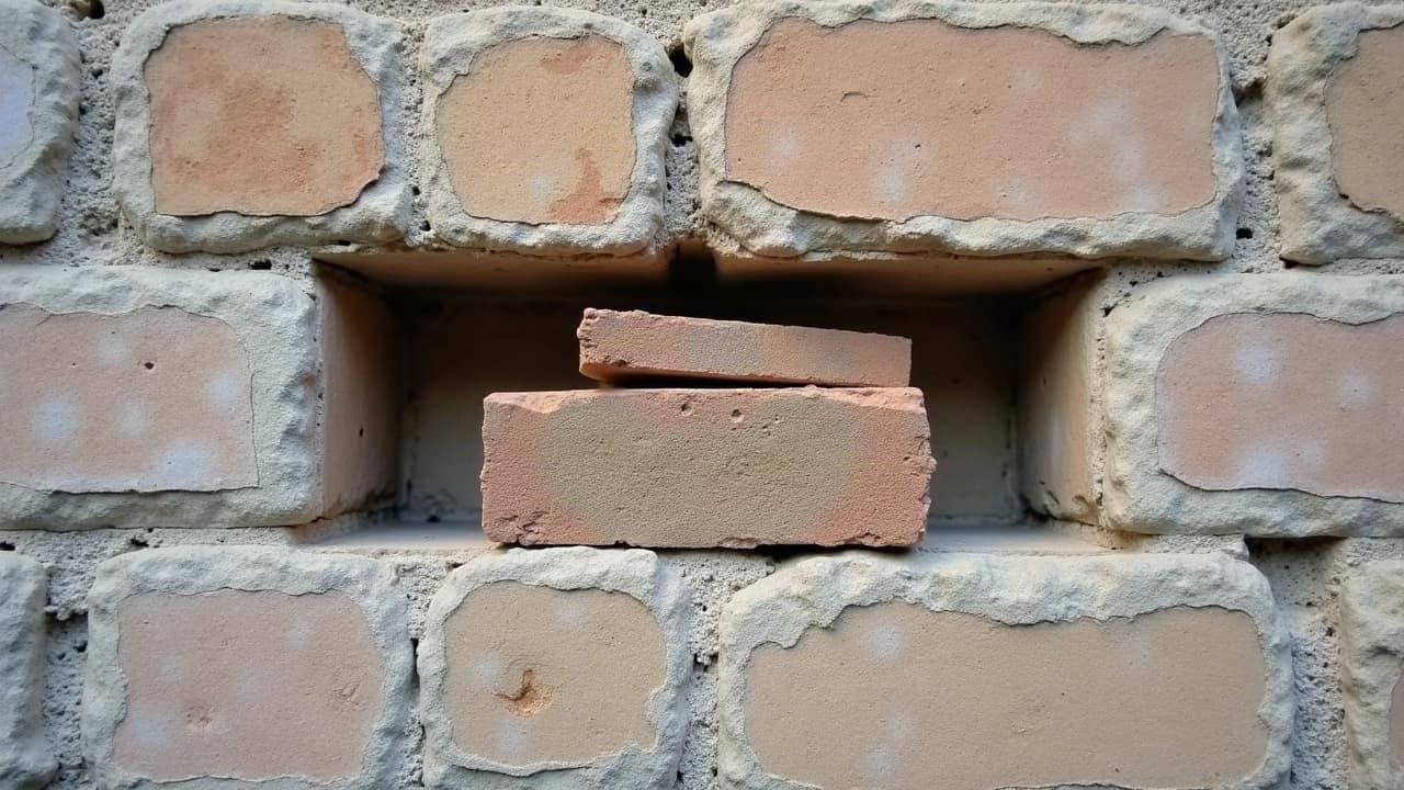 Emplacement d'une brique retirée dans un mur, cavité nette laissée avant la pose de l'élément de remplacement